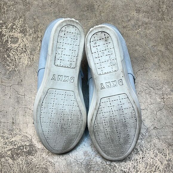 DKNY light blue wedge sneakers with center green pink, and white graphics - Picture 9 of 11